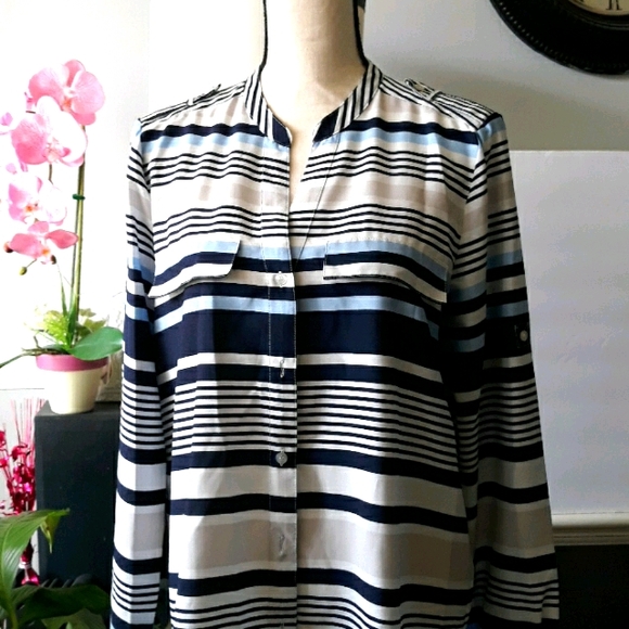 Calvin Klein Stripe Button Blouse 4 - Picture 4 of 11